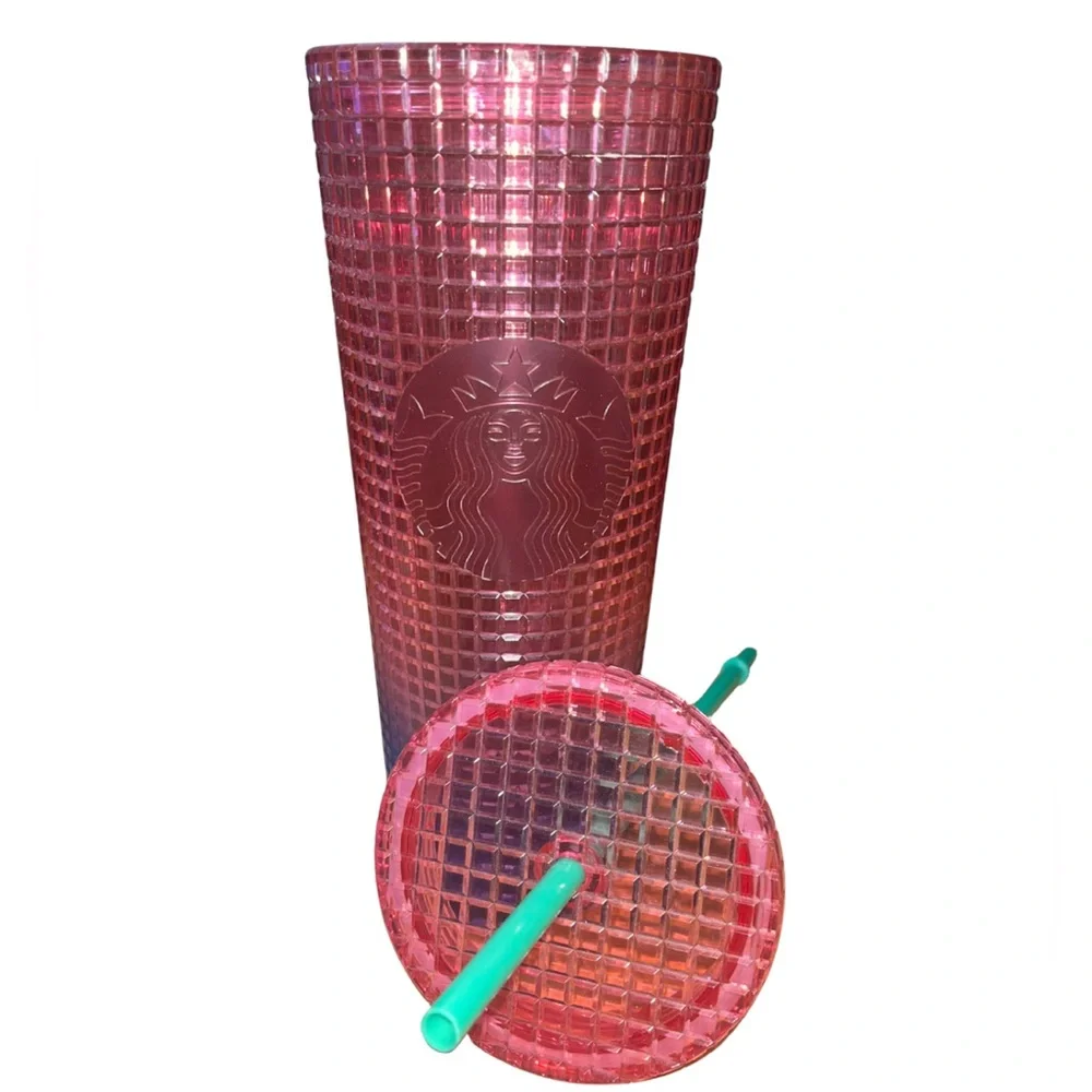 NWOT Starbucks Venti Pink Blue Gradient Grid Tumbler Cold Cup 24oz